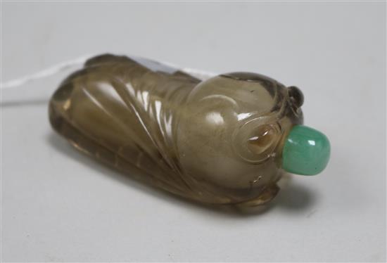 A Chinese smoky quartz cicada snuff bottle